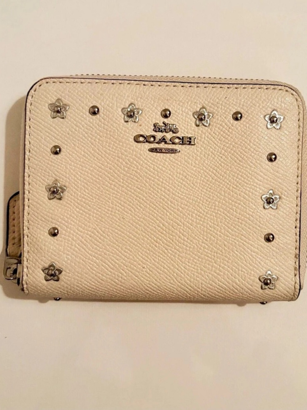 Coach Small Zip Around Wallet With Flower Rivets Pink